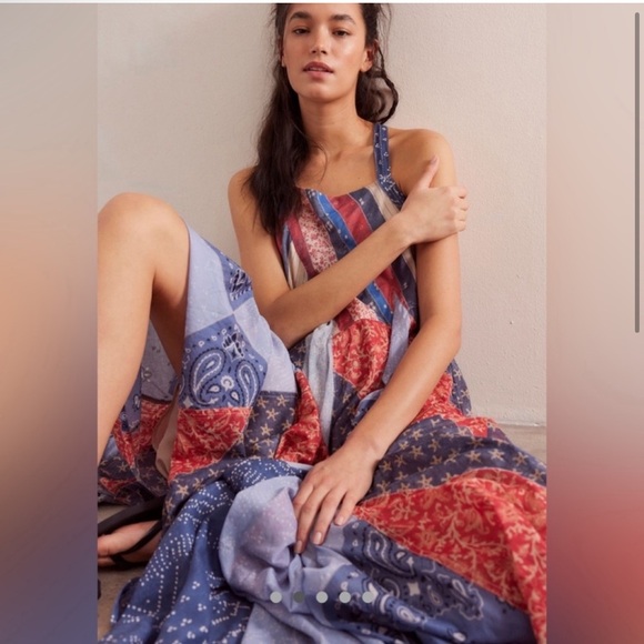 Free People Backless Patchwork Maxi Dress - Blue and Red - Picture 4 of 5
